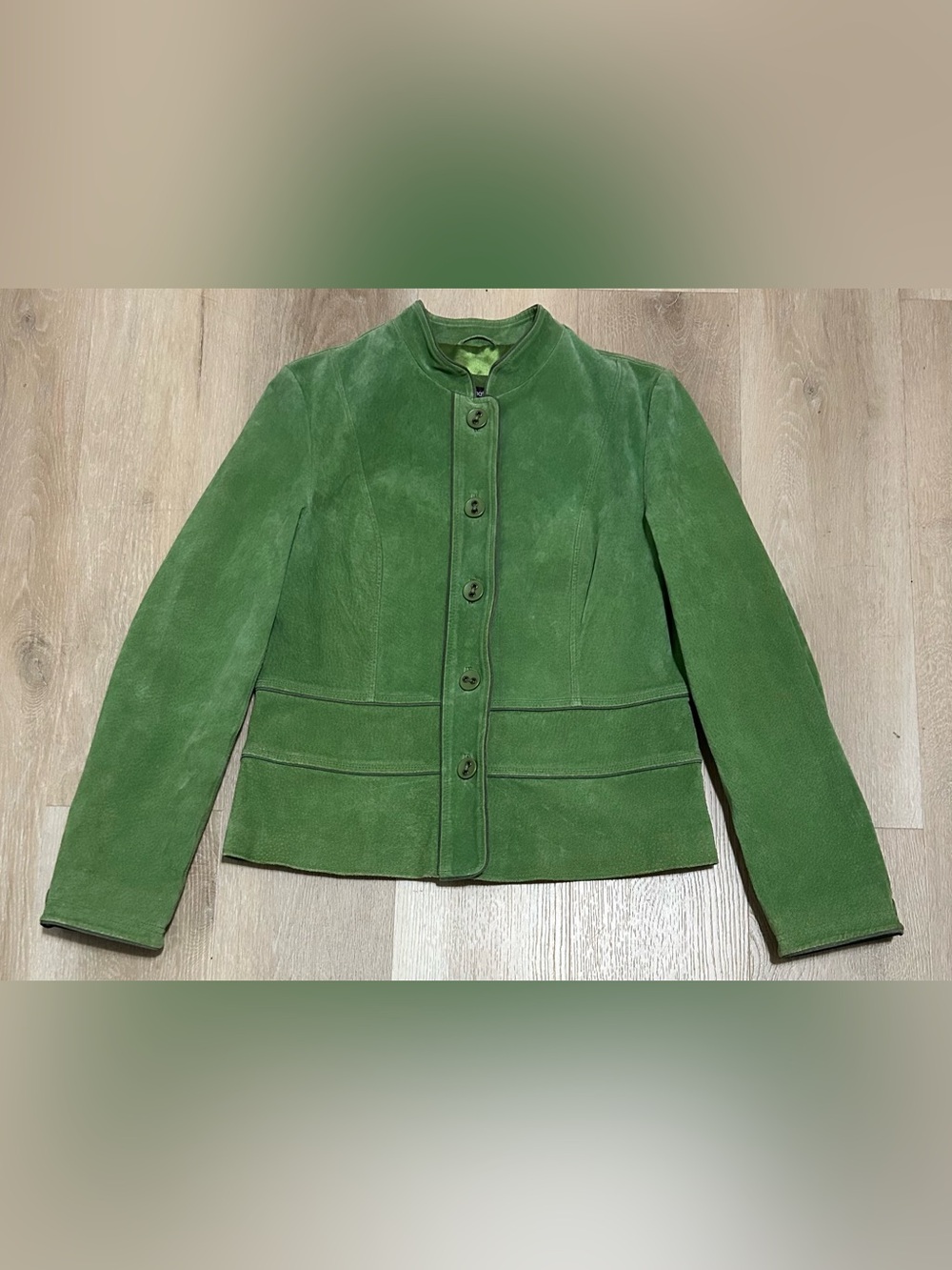 le chateau Green Suede Tailored Button Jacket